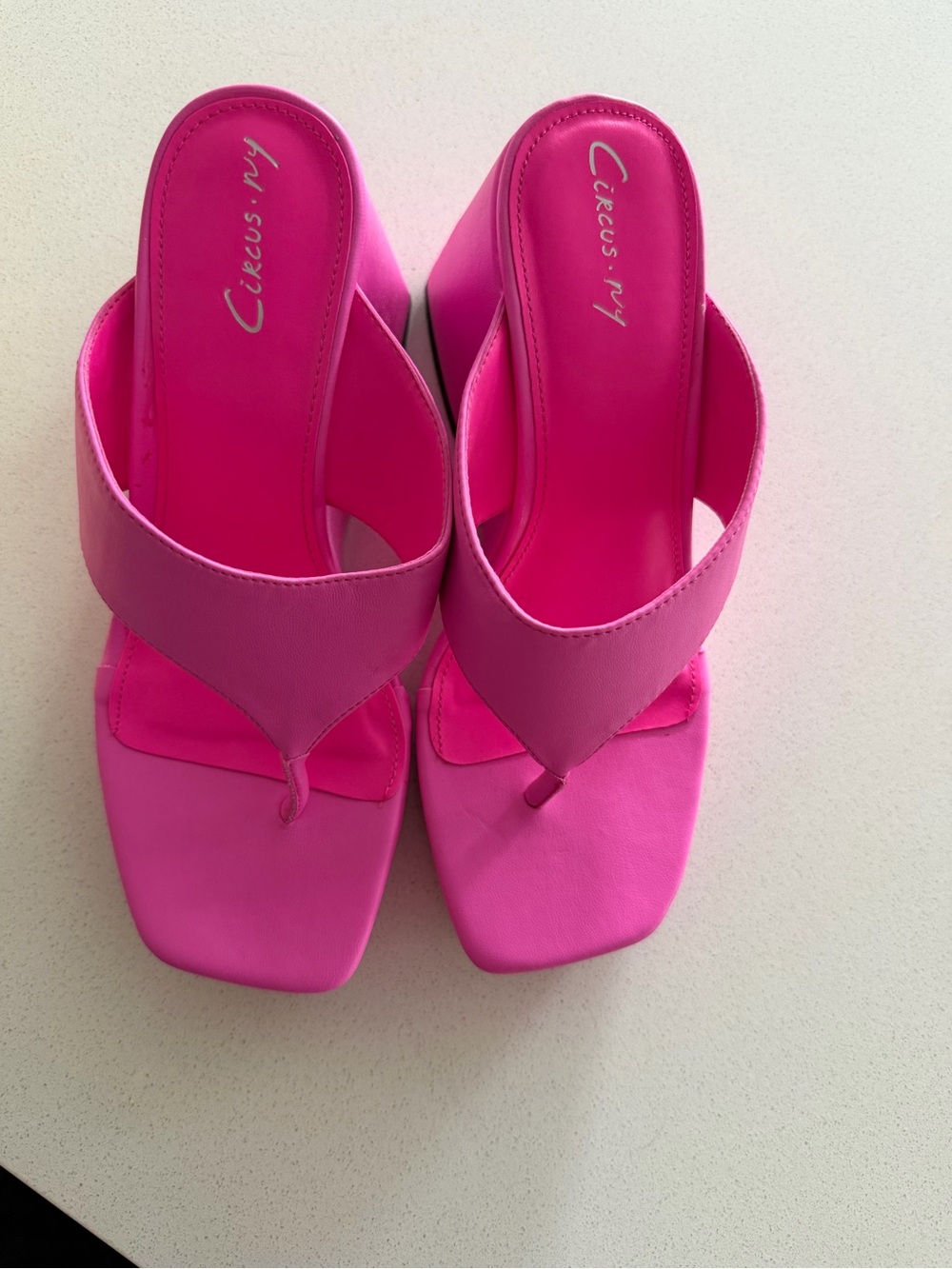 Circus by Sam Edelman Neon Pink Platform Wedge Thong Sandals - Picture 2 of 3